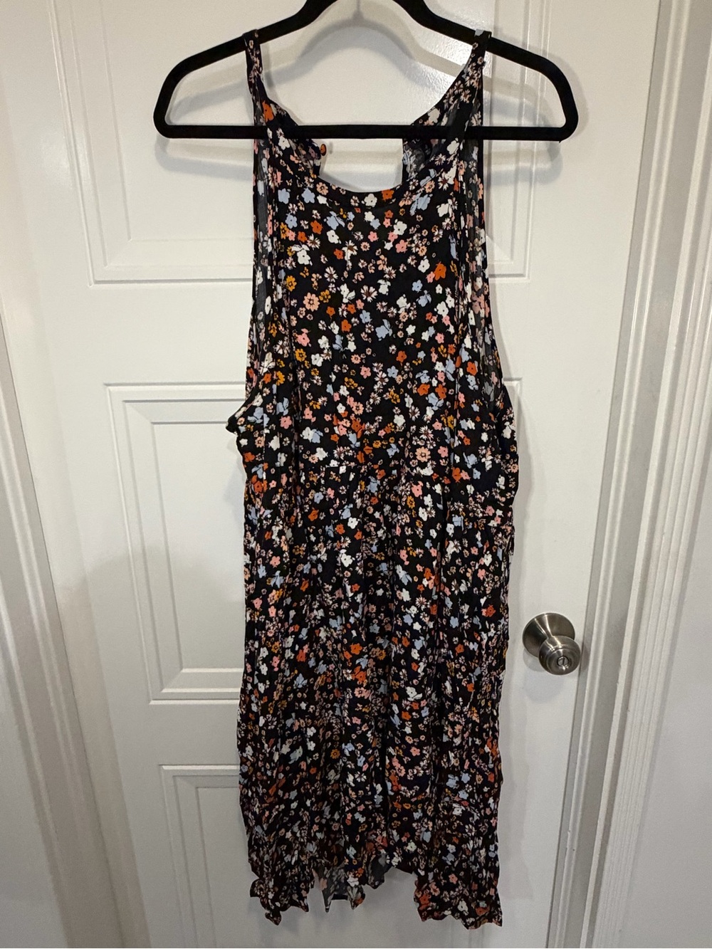 Torrid Size 4 Black Floral Sleeveless Midi Dress Button Loop Repair